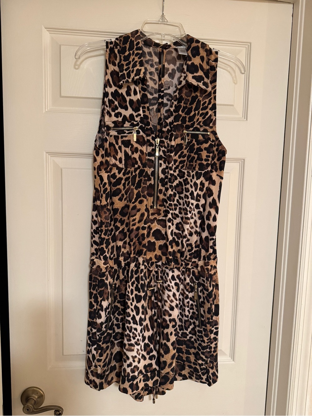 Caché Leopard Print Sleeveless Romper w/Gold Accents Perfect Condition.